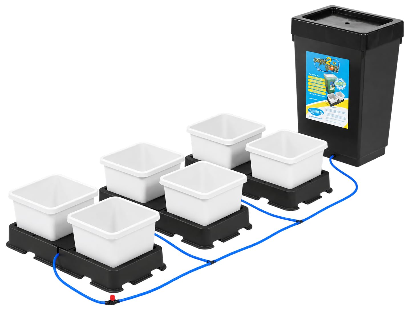 easy2grow Bewässerungsset mit AutoPot AQUAvalve5 und 6 weißen 8,5-Liter-Pflanztöpfen
