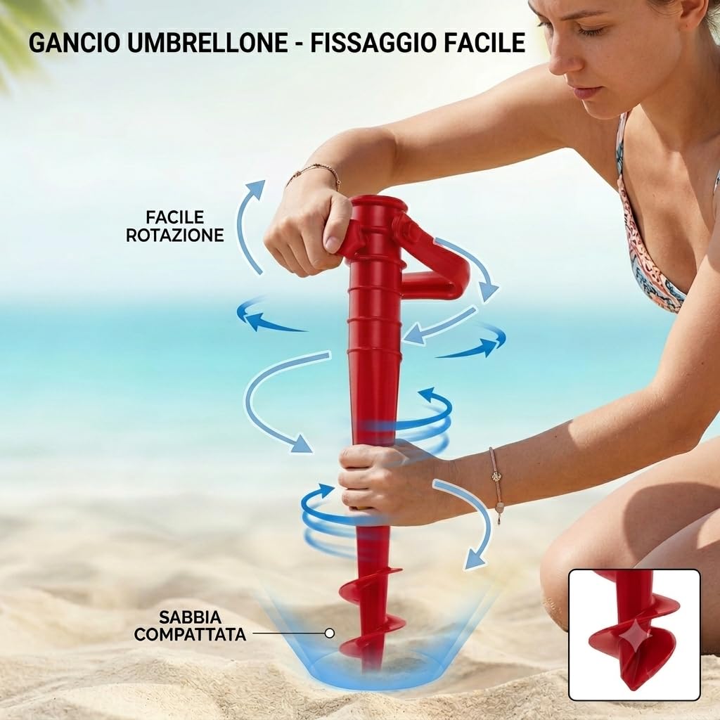 Picchetto per Ombrellone con Trivella 39cm, Diametro 32mm Supporto Anti-Vento per Spiaggia