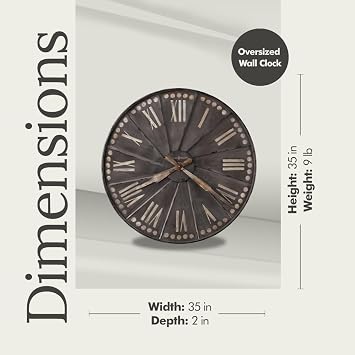 Howard Miller Stockard Wall Clock Metal Frame, Charcoal Finish, Roman Numerals, Silent Quartz Movement, Classic Round Design