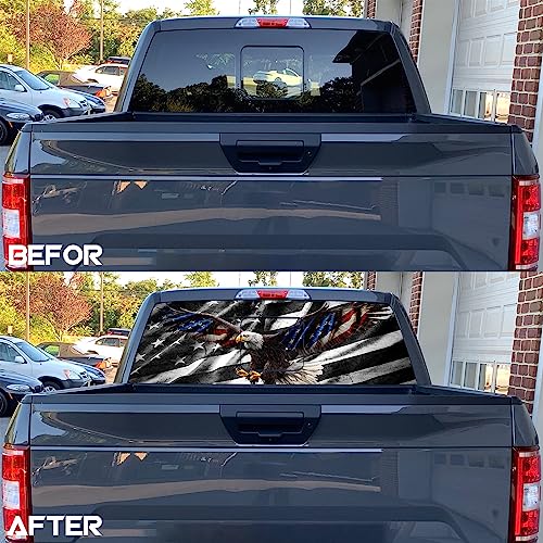 Image of Rear Window Decal for Trucks,Eagle American Flag Truck Rear Window Decal,American Flag Decals for Truck Car SUV (Eagle 65x17in)