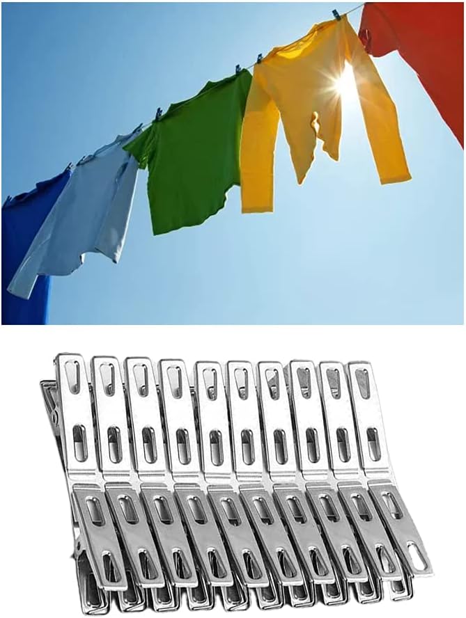 40Pcs Stainless Steel Clothes Clips Metal Laundry Pegs Strong Spring Towel Sock Clothespins Food Sealing Photos Hanger