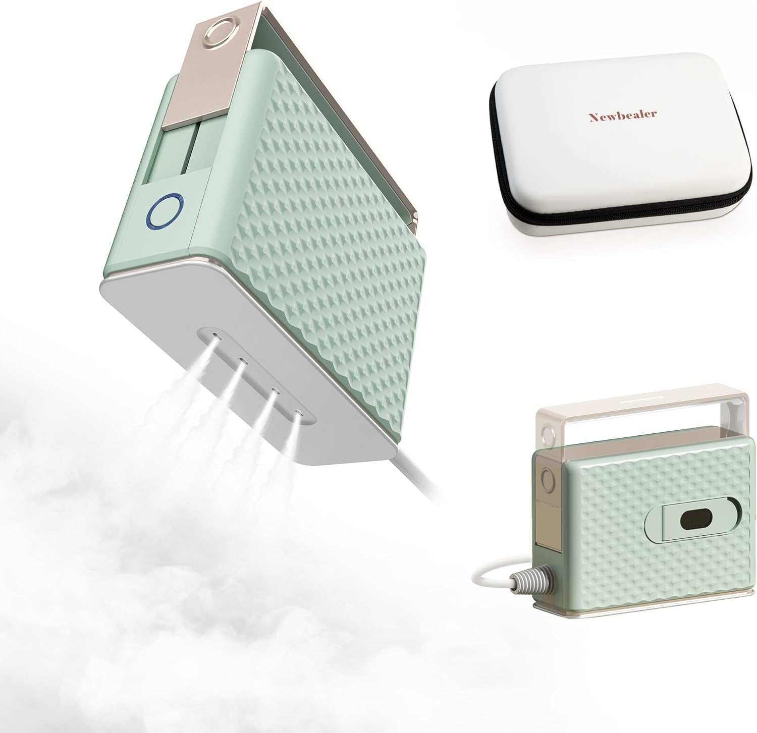 Newbealer Travel Steam Iron for Clothes, Global Voltage 100-240V Handheld Steamer, 293℉ Dry Iron, Non-Stick Ceramic Soleplate, Horizontal & Vertical Steaming, Auto-off, Silicone Mat &Carry Bag (Green)