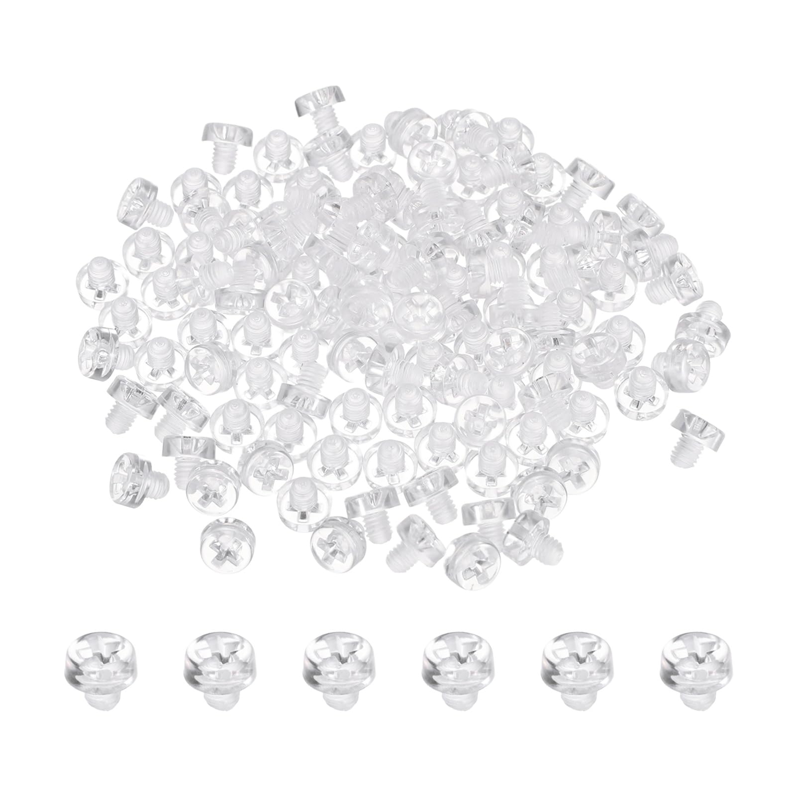 sourcing map 120Pcs Clear Acrylic Screws, M3x3mm PC Plastic Phillips Round Head Screw Metric Coarse Thread Bolts for Machine Accessories, Transparent