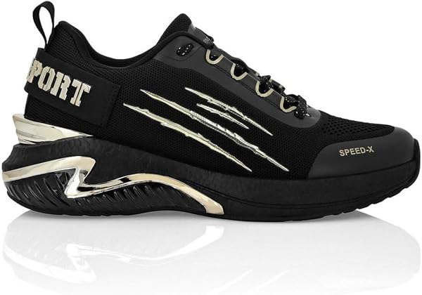 PL Plein Sport Speed-X Gen.X.05 Runner Unisex Sneaker, Siyah/Açık Altın, 42 Beden
