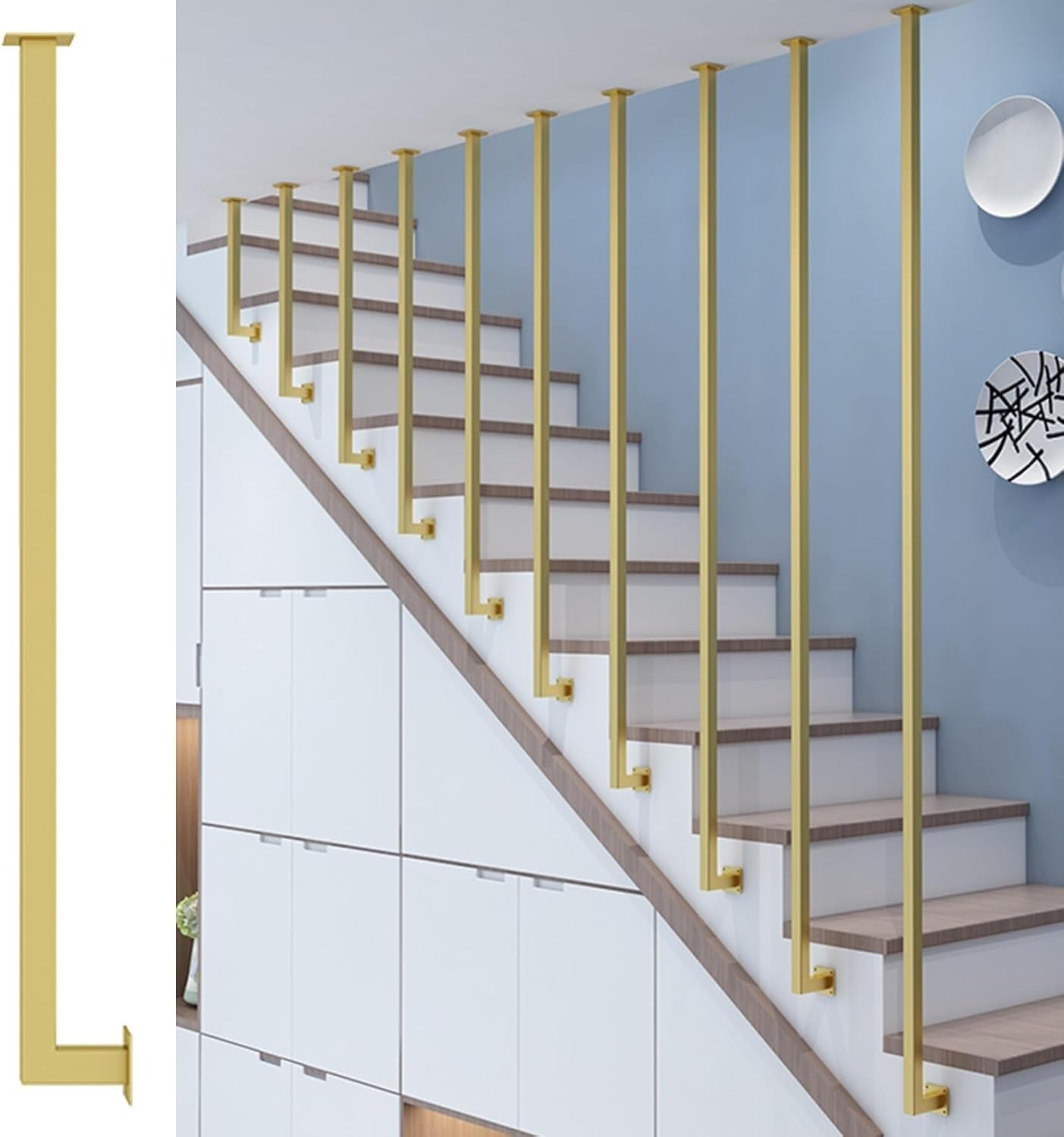 Garde-corps escalier en balustres métalliques or 200cm pour une décoration moderne et luxueuse