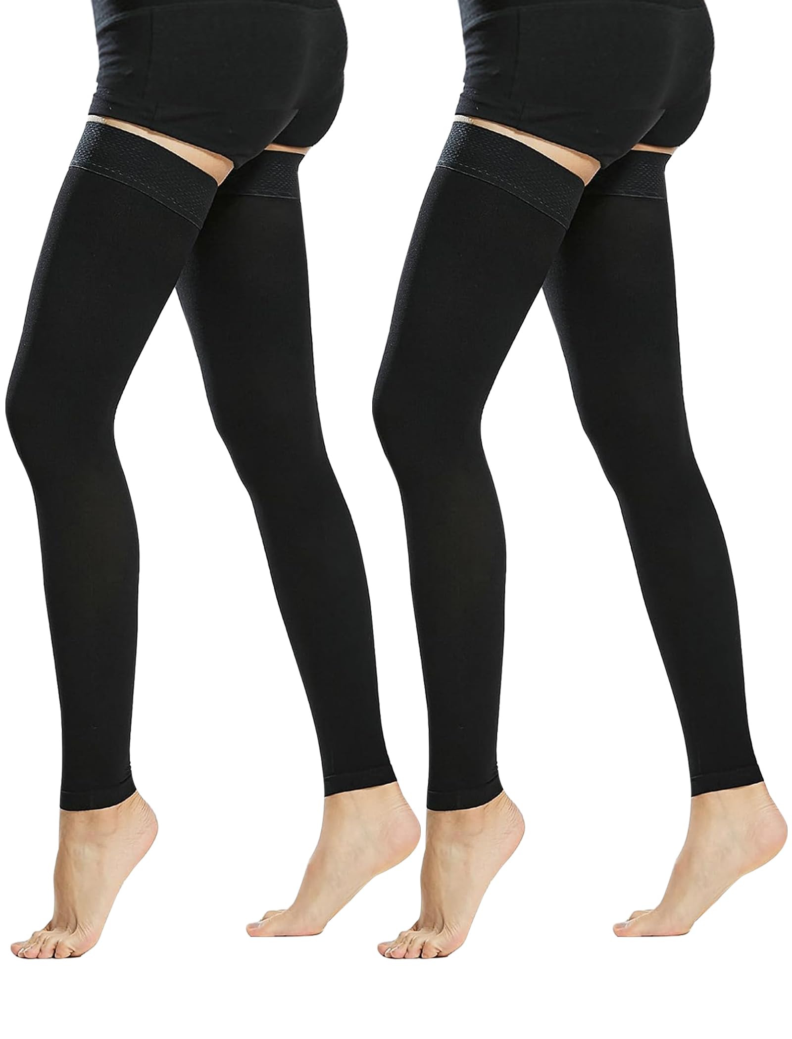 20-30 mmHg Bas de compression médicaux pour homme et femme Classe II Cuisse Chaussettes de compression longues sans pieds avec bande en silicone pour un soutien gradué des varices