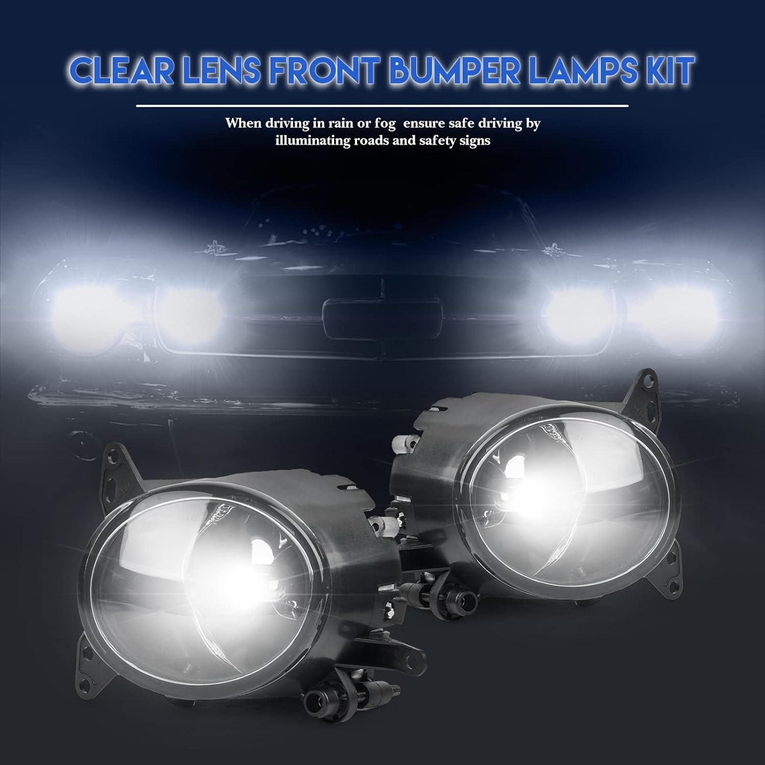 RP Remarkable Power, LED Fog Light for 2008 2009 2010 2011 2012 2013 2014 Lancer Non-Evo DRL Bumper Chrome With Bulbs and Wiring Harness& Clear Lens Black Bezel Kit FL12230