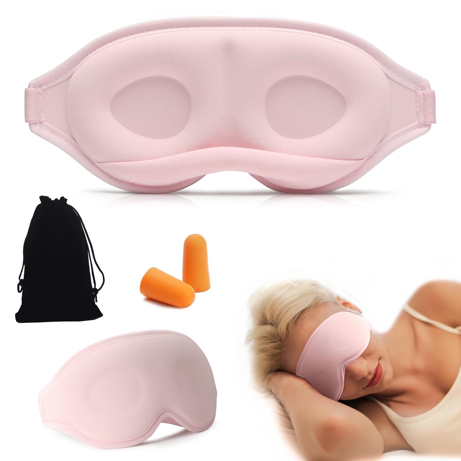 3D Contoured Sleep Mask - Blackout Eye Shade | Adjustable Strap | Night Mask for Sleeping,...