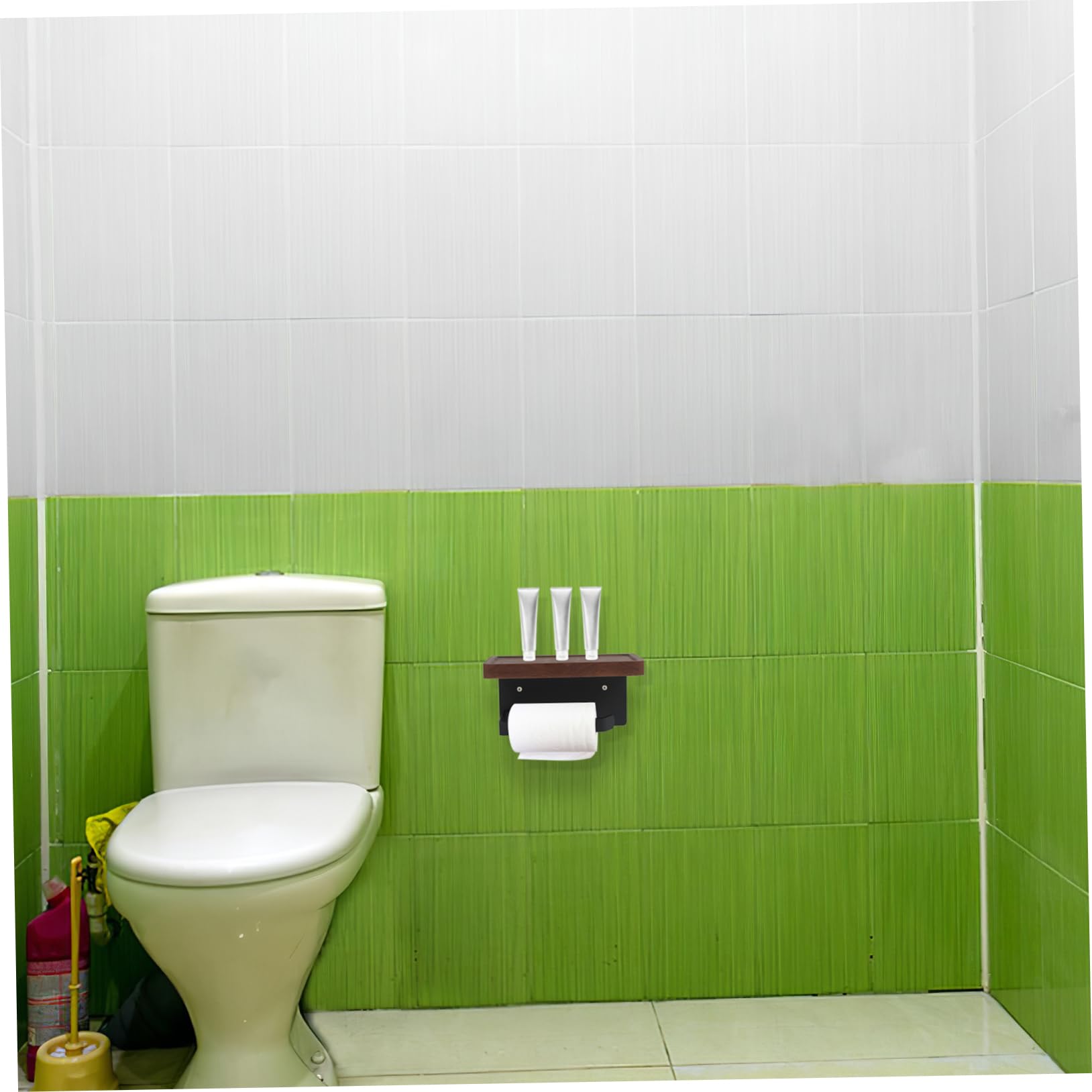 Portarrollos Papel Pared con Estante de Madera de Nogal Negro Soporte Práctico para Baño y Cocina Diseño Elegante para Pequeños Objetos