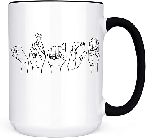 Personalized ASL Fingerspelling Name Ceramic Coffee Mug, 11 or 15 oz