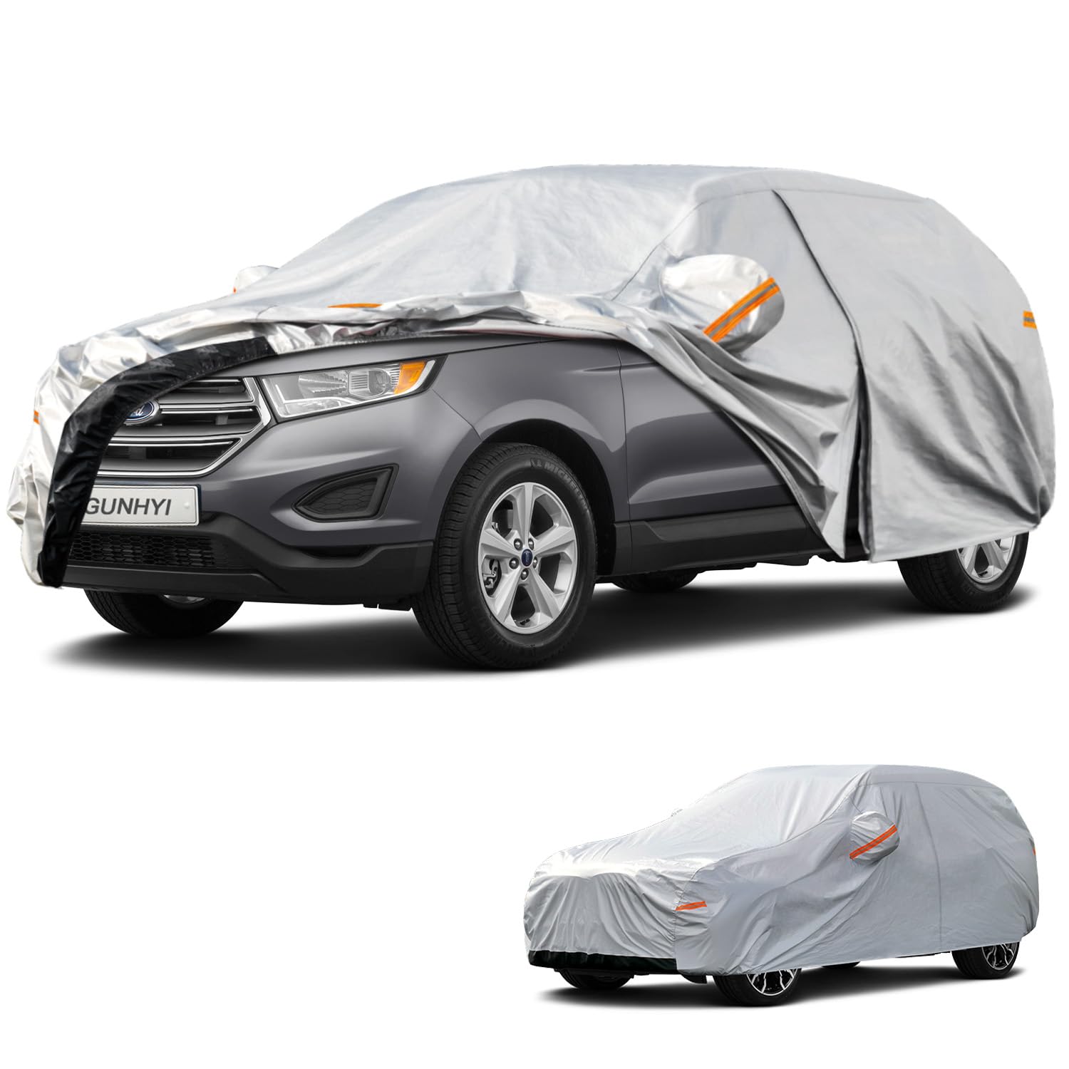 GUNHYI 6 Layers SUV Car Cover Custom Fit Ford Edge (2007-2026) | All-Weather Waterproof Heavy-Duty Fabric, scratch-proof cotton lining, outdoor sun/rain/snow/wind/dust protection.