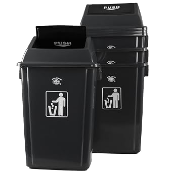 4 Pack Large Swing Top Trash Can, 15 Gallon Plastic Garbage Can with Lid for Kitchen Garage, Office, Grey