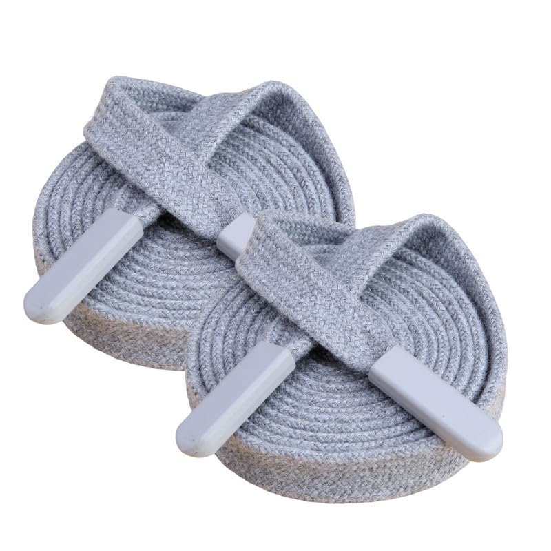 2 Pieces 140CM Light Grey Drawstring Universal Cord for Replacement 1CM Flat Drawstring Cord with Metal Closure Ends for Sweatshirts,Pants