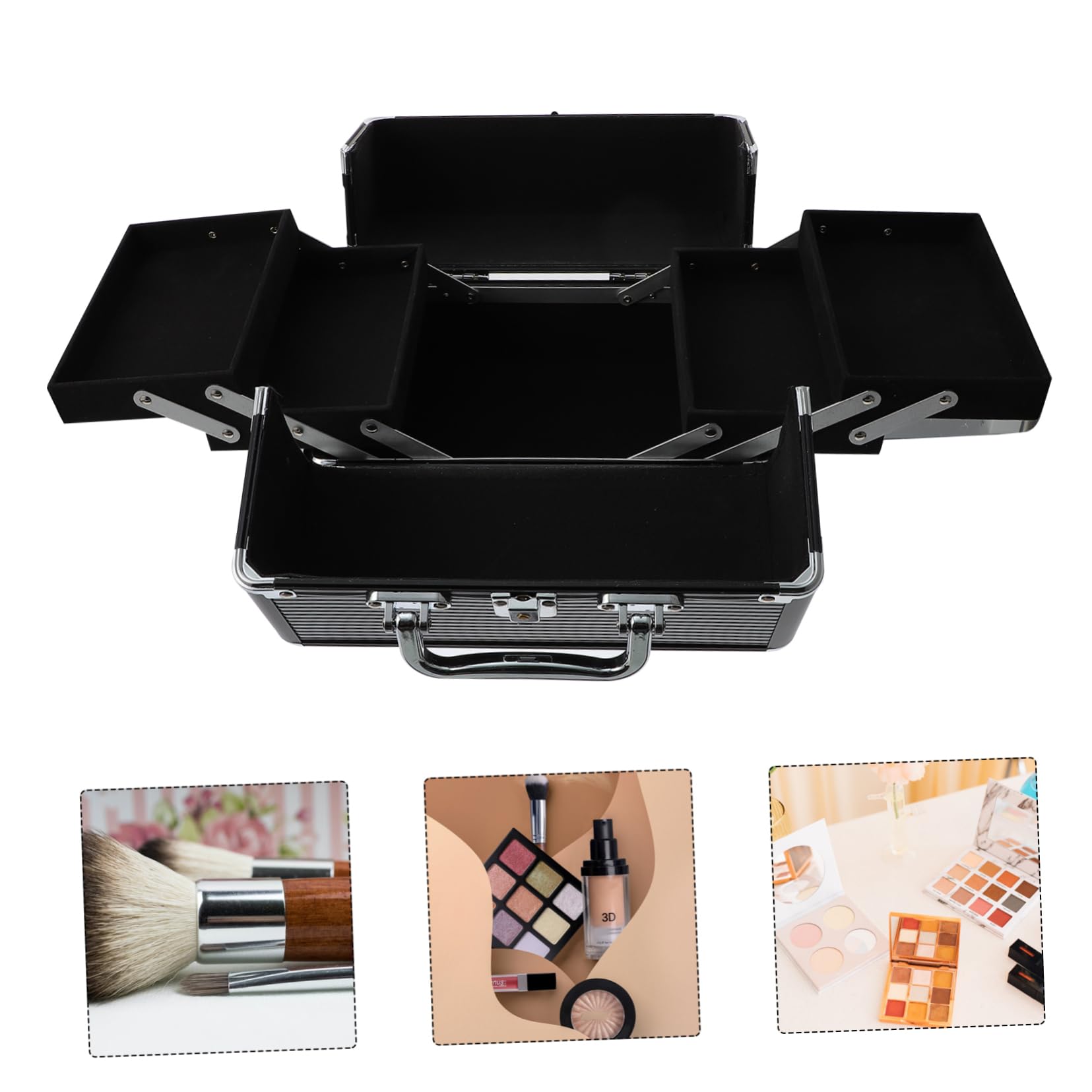 WOONEKY Caja de Almacenamiento de Cosméticos de Aleación de Aluminio Neceser Grande y Ligero para Uso Profesional en Fiestas y Viajes