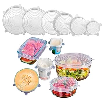 Silicone Stretch Lids for Food Storage, Set of 6 Different Sizes, Reusable Bowl Covers, White