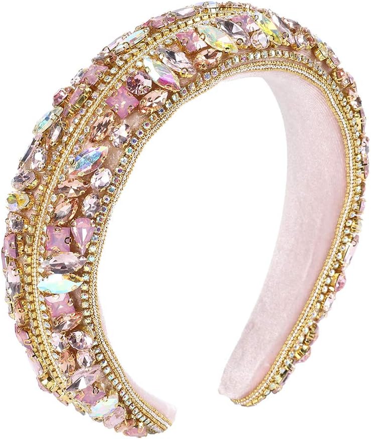 Padded Rhinestone Headband Bejewelled Crystal Velvet Wide