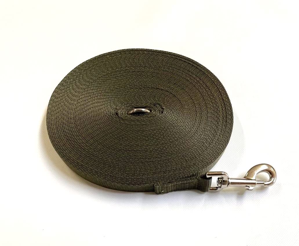 Dog Training Lead 15ft 4.5 Metre Leash Horse Lunge Line Tracking Recall Obedience In 25mm Polypropylene Webbing (Olive Green)