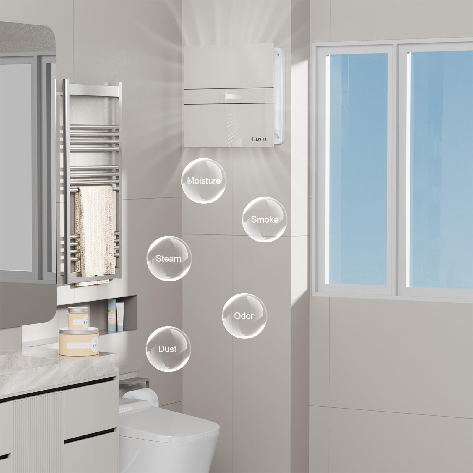 Ventilador extractor de baño silencioso de cristal beige de 100 mm, con solapa de reflujo, extractor de ventana de pared para ducha, cocina, inodoro, ático, 115 m³/h, 10 W, 31 dB, IPX2