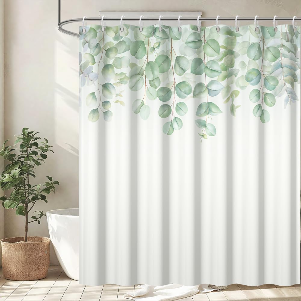 Cortina de Ducha de Hoja Eucalipto, Cortinas de Ducha Verde Oro Abstracto Planta Cortinas de Baño Antimoho Impermeable Lavable Tejido de Poliéster Cortina Ducha con 12 Ganchos 120x200cm — view 63