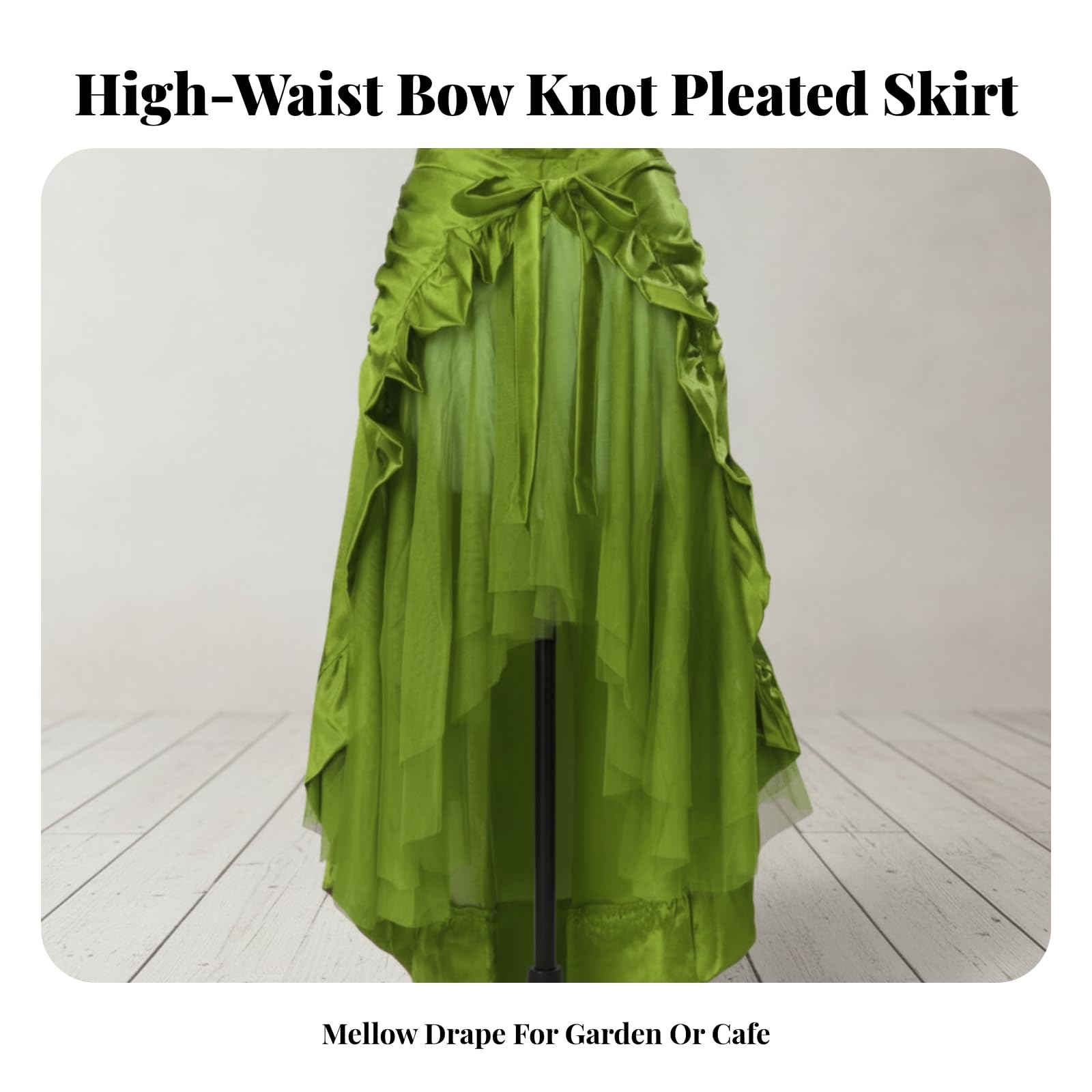 Gonna con Fluida | Bordo Asimmetrico Irregolare, Gonna con, Dettagli Plissettati e Arricciati, Abbigliamento, per Relax, Ballerina, Verde, L