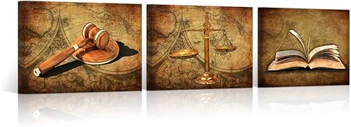 HOMEOART Scales of Justice - Cuadros legales de abogado, decoración de oficina, impresiones en lienzo envueltas para galería, listas para colgar, 12