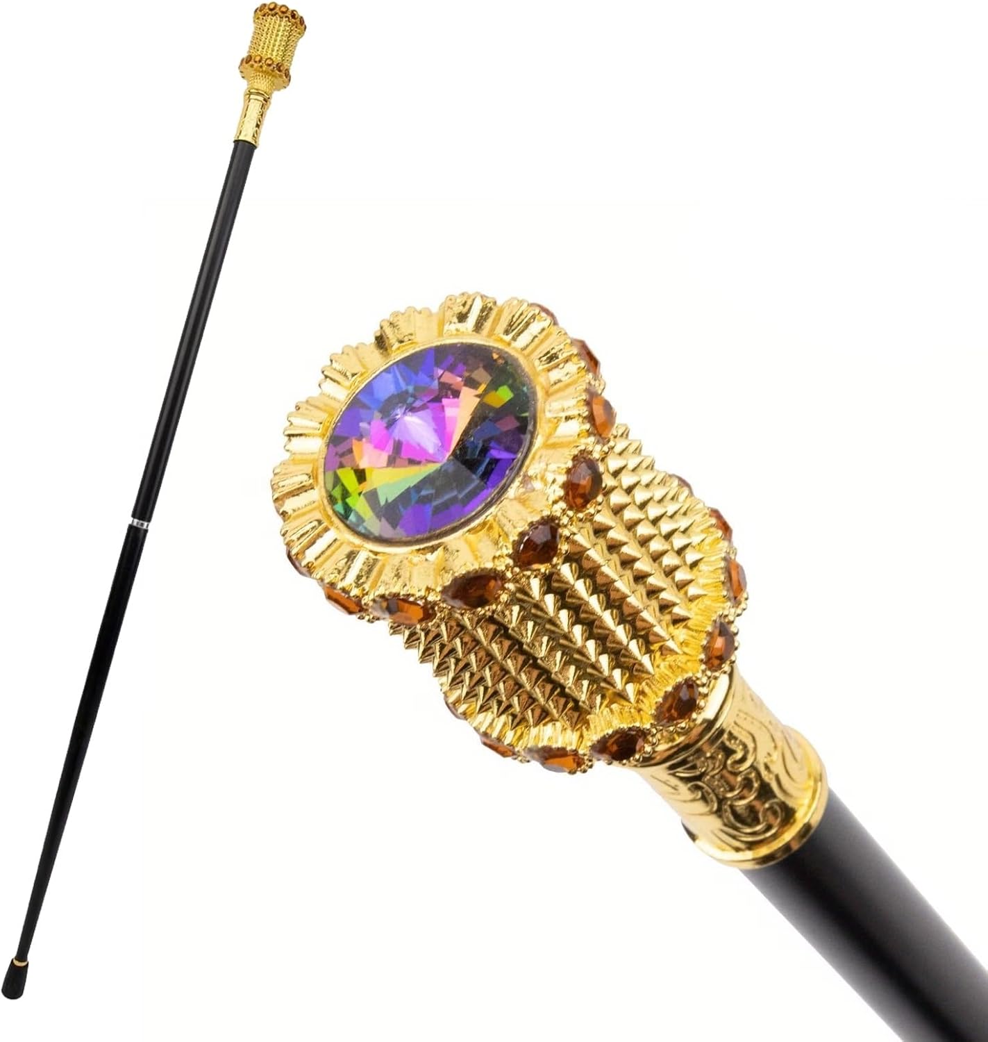 Golden Pink Encrusted Walking Cane, Fashion Decorative Walking Stick Gentleman Elegant Cosplay Cane Knob Crosier 94cm