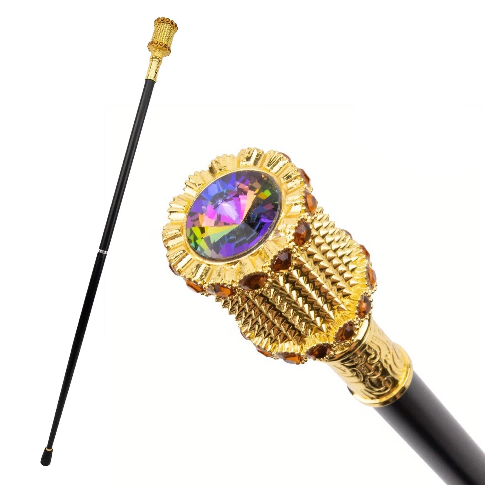 Bastone da Passeggio con Incrostazioni Rosa Oro, Bastone da Passeggio Decorativo Uomo, con Pomello Pastorale 94 Cm