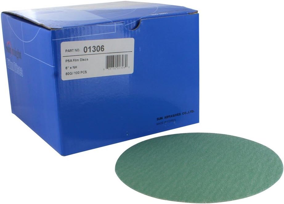 Sunmight 01306 6" 80 Grit No Hole PSA Film Sanding Discs (100 Pieces)