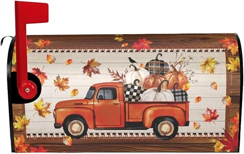 Miniatura 2 de Cubierta magnética para buzón de camión de otoño, tamaño estándar de 18 x 21 pulgadas, diseño de calabazas de Acción de Gracias, cosecha, hojas de