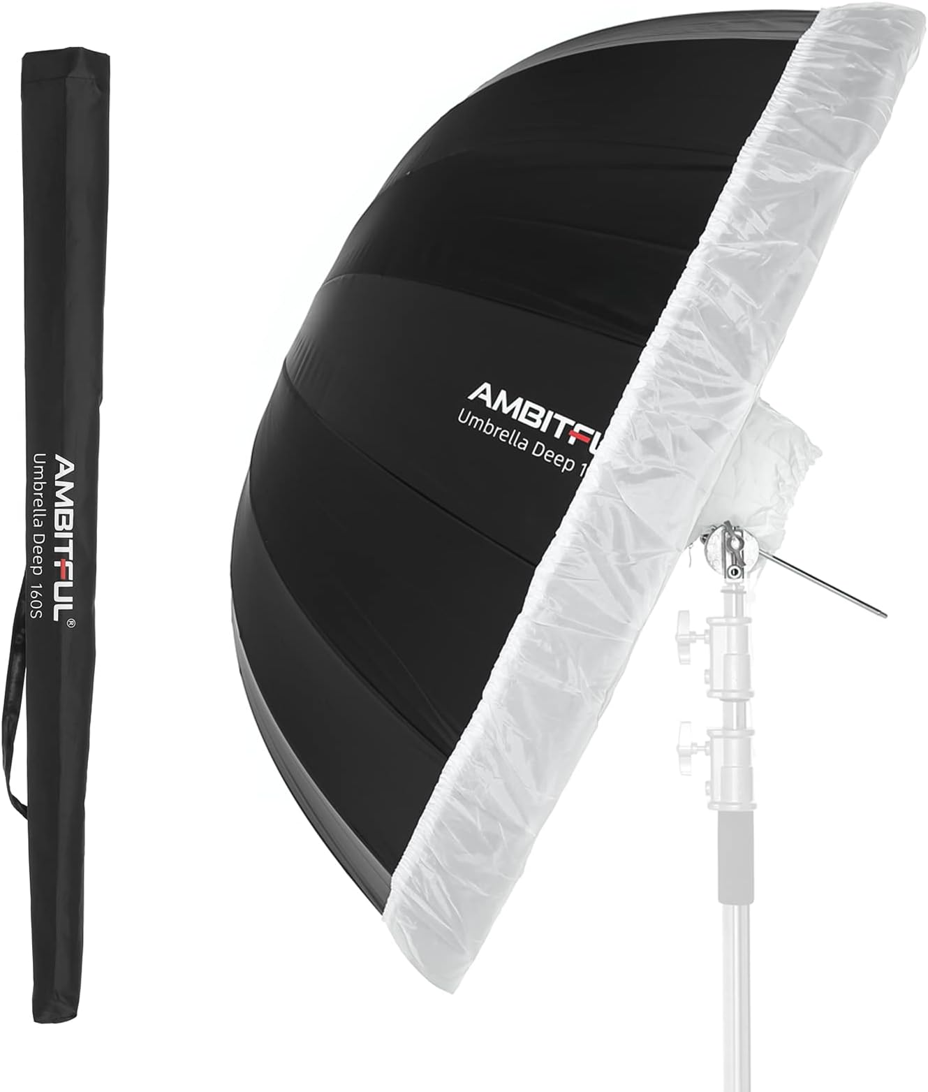 AMBITFUL UB-160S 63in 160cm Parabolic Inner Silver Reflec Umbrella Studio Light Umbrella with Diffuser Cover Cloth (UB-160S)