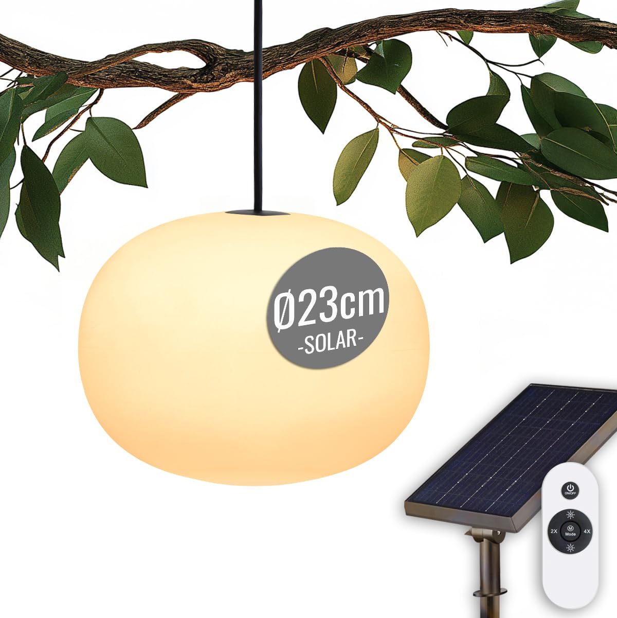 Solar LED Akku Hängelampe 23cm warmweiß dimmbar Timer Fernbedienung USB USB-C für außen innen