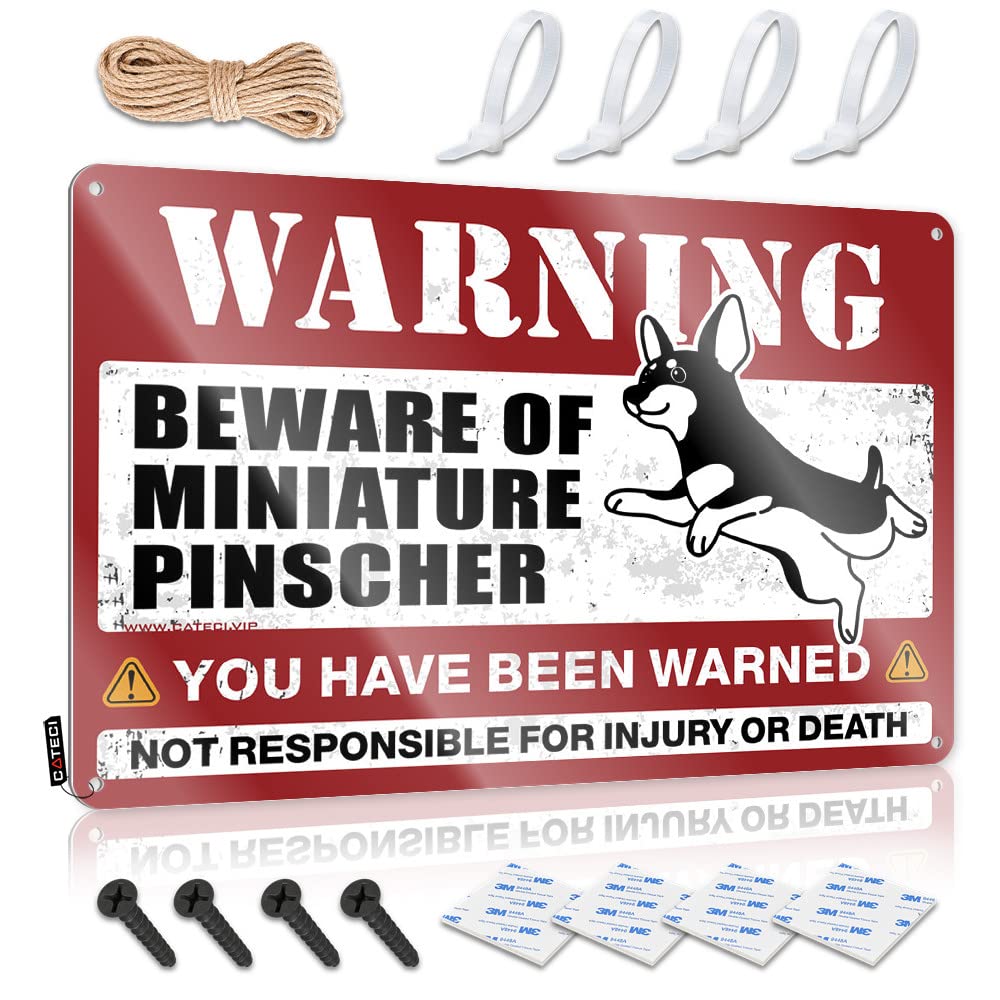 Fzfn Men's Colour Funny Vintage Signs House Stuff Wall Decor | Beware Of Miniature Pinscher Boho For Terrace Home(30X40cm)
