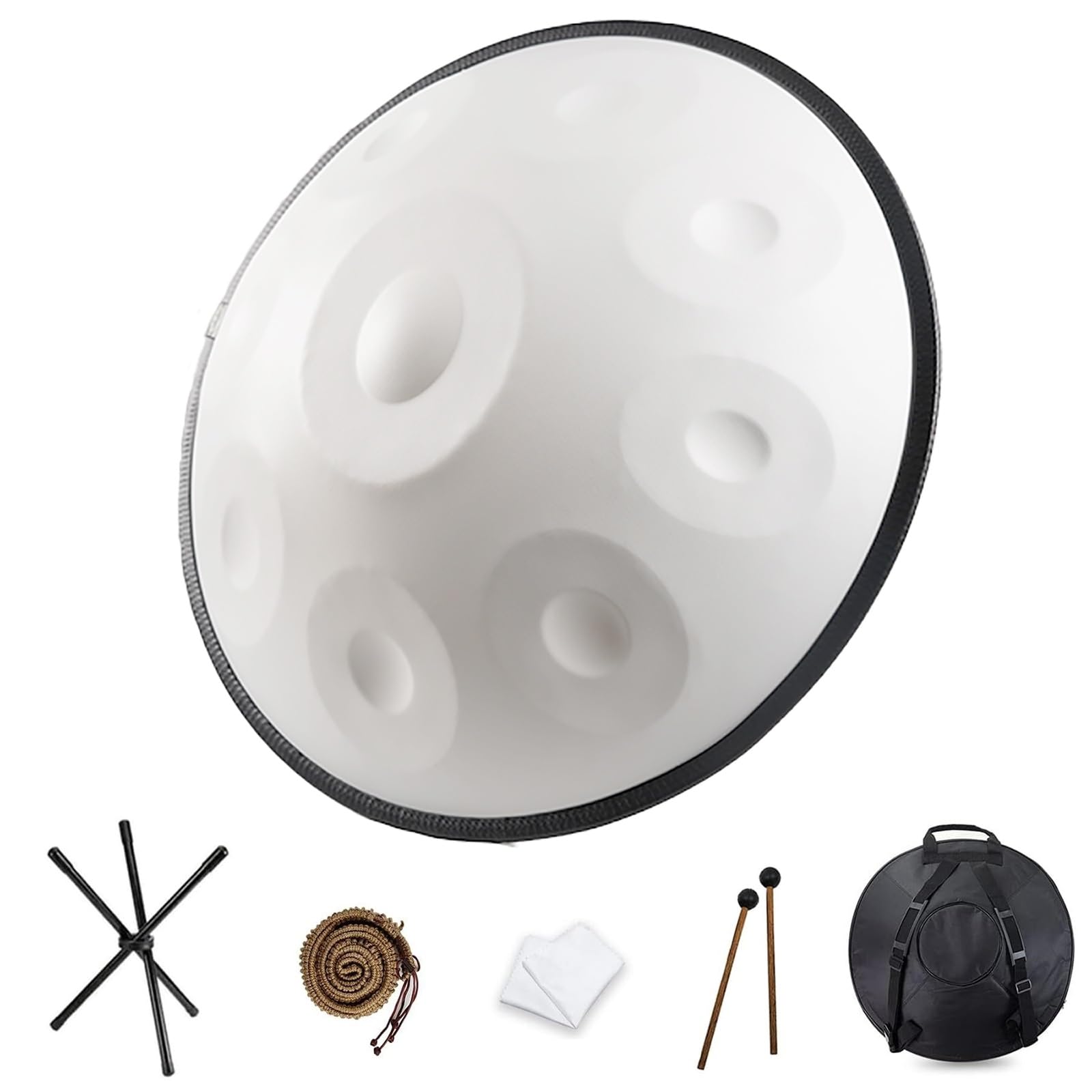 Handpan Drum 9 10 12 Tons 22 Pouces En Ré Mineur 432 Hz/440 Hz Instrument À Main, Tambour À Main En Acier Avec Sac À Main Souple, 2 Maillets À Main, Support À Main(White,10 Notes(440 Hz))