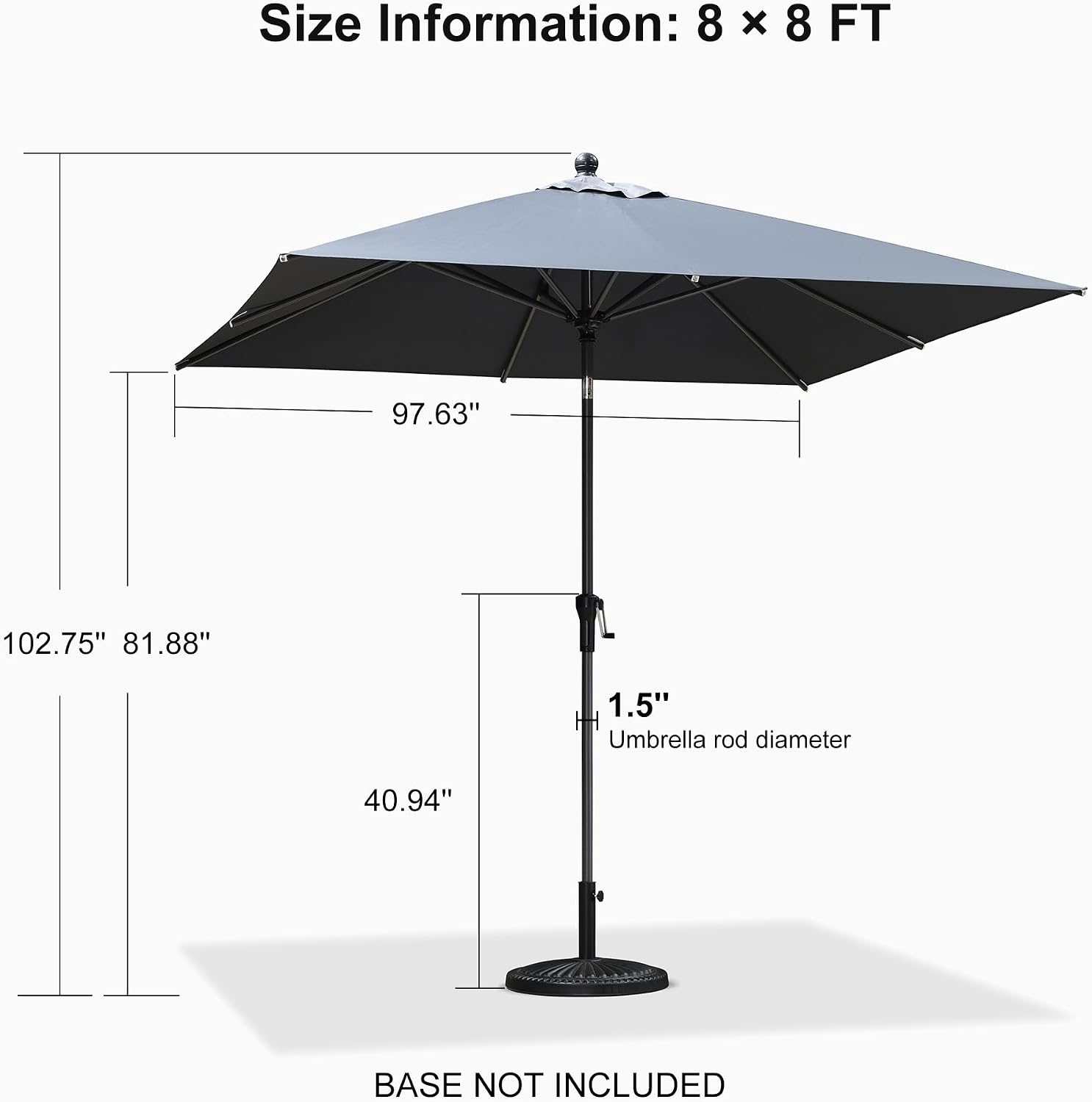 PURPLE LEAF 8' x 8' Square Patio Umbrella Outdoor Table Umbrella Aluminum Frame Market Umbrella Sun Umbrella with 8 Sturdy Ribs & Tilt for Garden Deck Lawn & Pool Gray