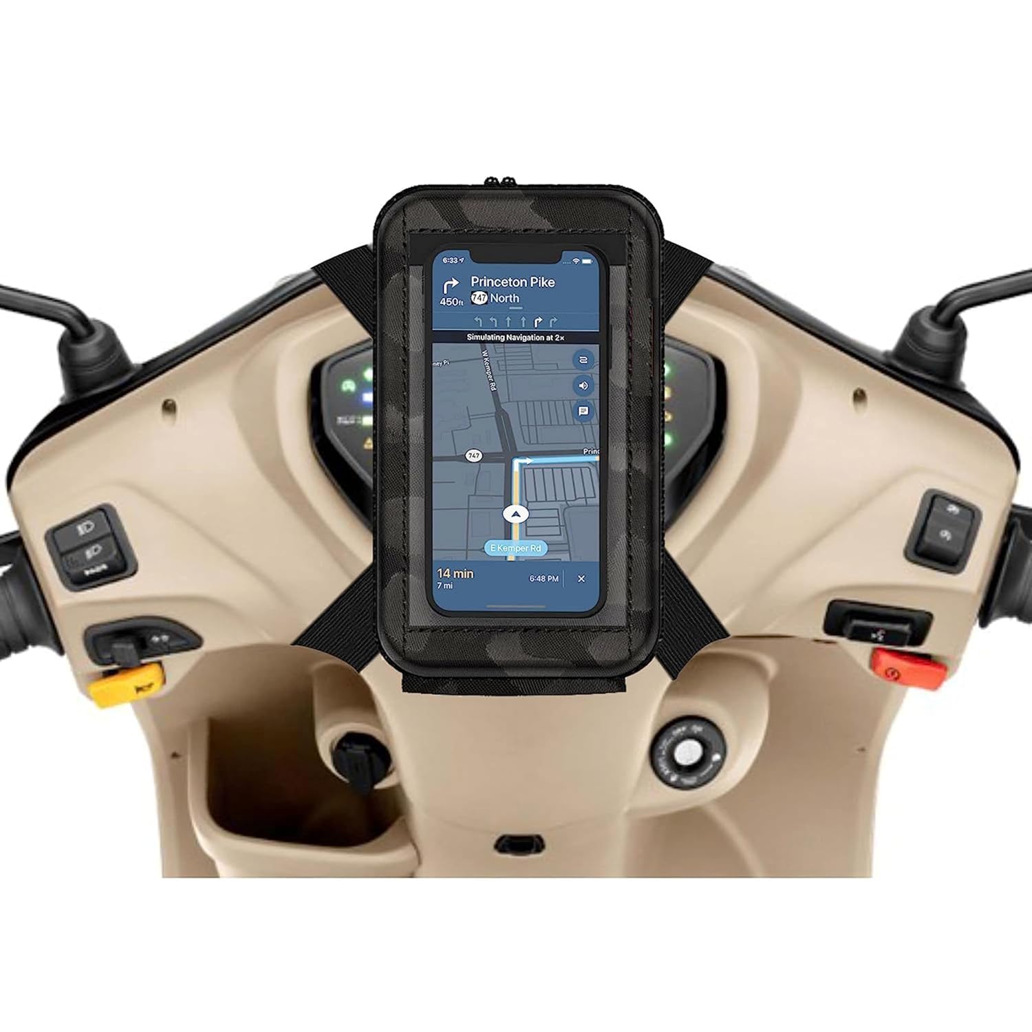 Styxer -Polyester Handlebar Universal Mobile Holder Mount Pouch Bag Waterproof for Activa Jupiter EV Ola-S1 Pleasure Ntroq_All Scooter Scooty Bike Fit 7 inches Phone (Black)