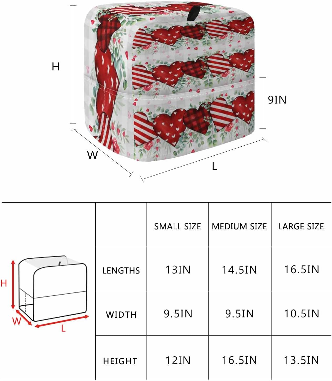 Stand Mixer Cover with Storage Pocket, Valentine's Day Waterproof Kitchen Mixer Covers, Red Strip Plaid Love Eucalyptus Grey Check Kitchen Appliance Dust Cover Compatible with 4/4.5 Quart Mixers