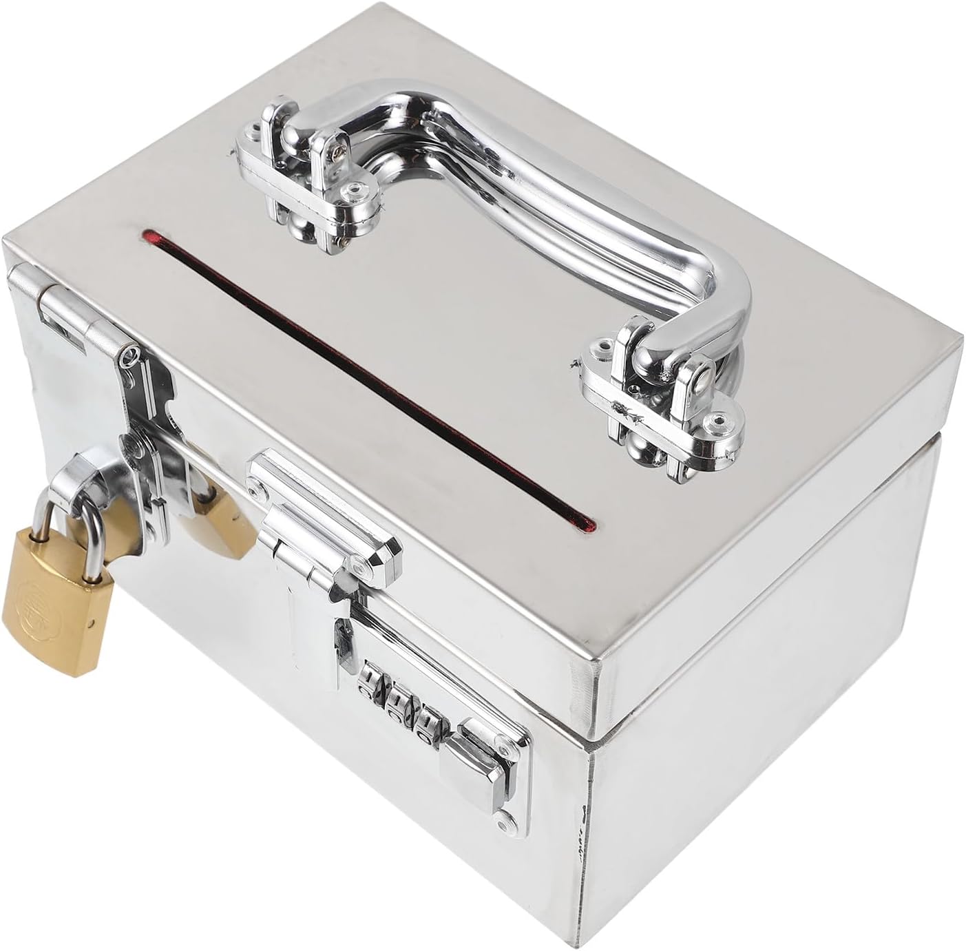 Vaguelly Stainless Steel Password Money Bank for Adults, Unbreakable Metal Coin Saving Box with Digital Lock and Padlock, Compact Cash Storage for Home and Office Use