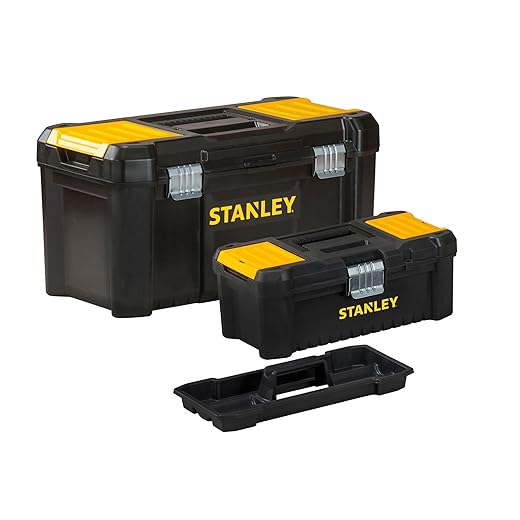 Stanley STST1 – 75772 - Bonus Pack 2 Cajas de herramientas de plástico 12.5"/32cm + 19"/48cm , Cierres de metal, Negro/Amarillo