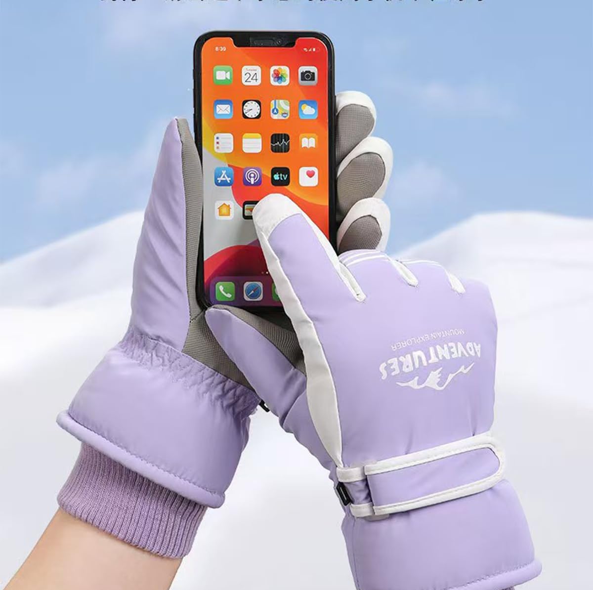 Winter Snow Ski Gloves for Women, Warm Work Snowboard Waterproof Gloves for Skiing Running and Cycling, Fleece Lined with Adjustable Wrist Strap - Image 3