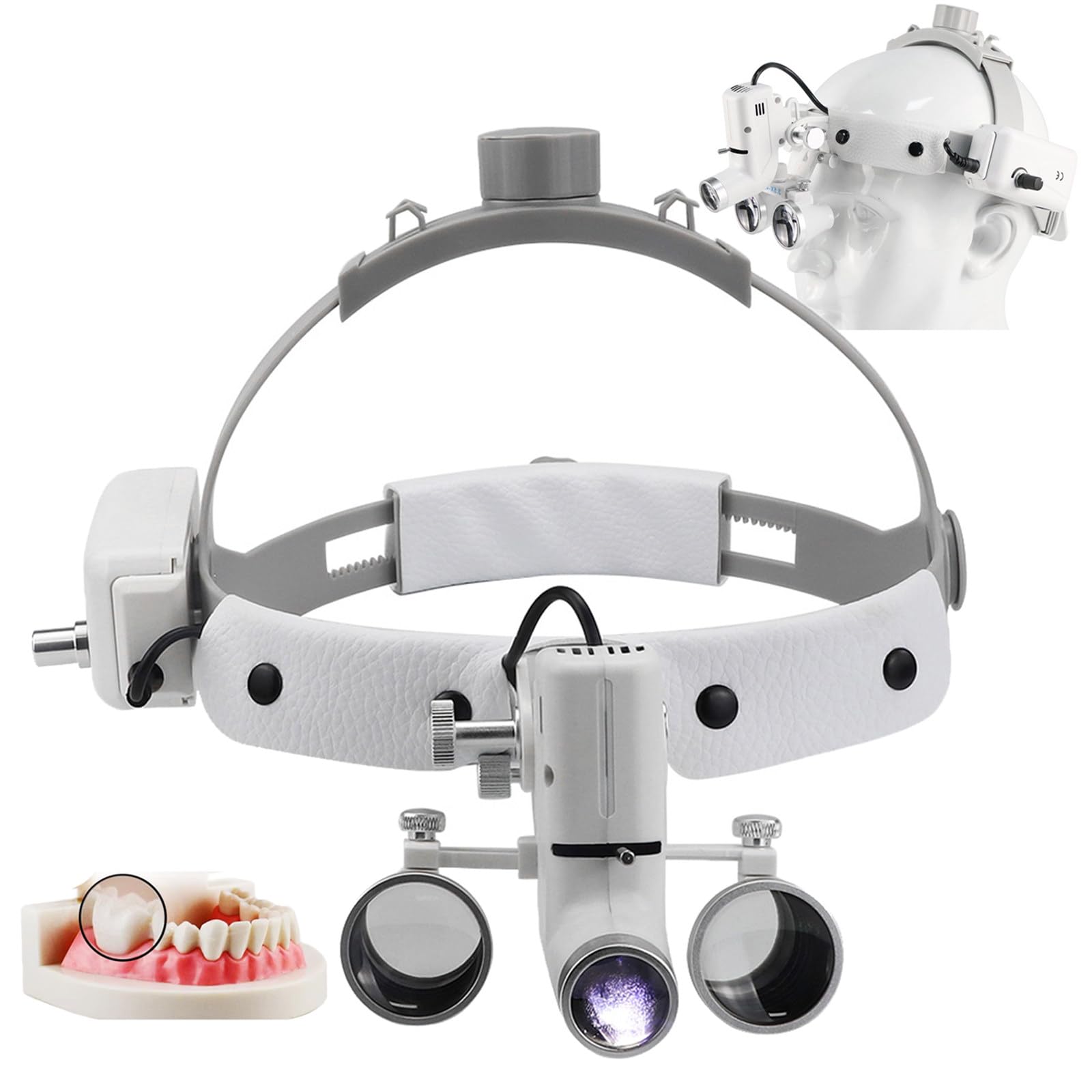 Lente D'Ingrandimento Chirurgica Dentale 2,5X/3,5X Con Luce Frontale Regolabile Da 5W E Fascia Per Odontoiatria, Chirurgia, Oreficeria, Distanza Di Lavoro: 440~540 Mm (2,5X), 280~380 Mm (3,5X),3.5X
