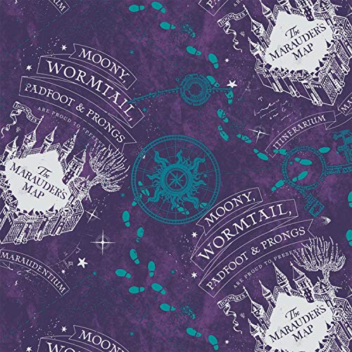 Harry Potter Flannel Fabric Compass Rose Marauder Map in Purple Flannel Fabric by The Yard