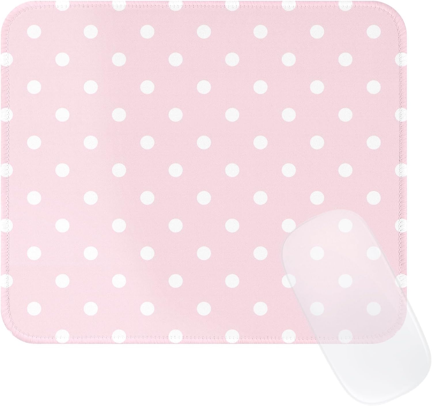 Square Cute Dots Mouse Pad with Stitched Edge, Premium Waterproof Cloth Aesthetic Small Dot Mouse Mat, Non-Slip Rubber Base Funny Mousepad Desk Accessories,Dots Pink White