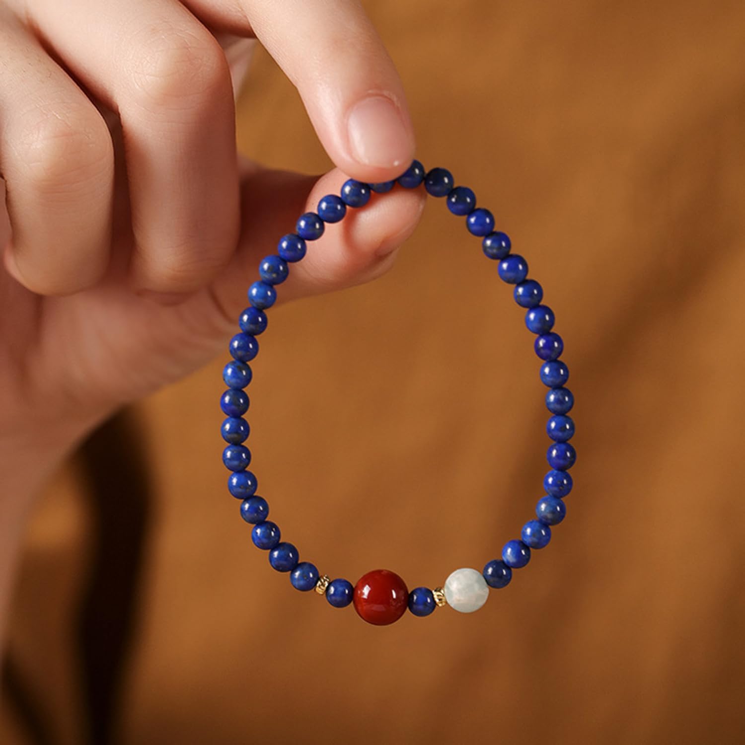 ZXQUEGF Natürlicher Lapislazuli-Armreif für Frauen, Transferperlen-Geschenk, Shoushan-Stein, Nanhong-Achat-Perlen-elastisches Armband