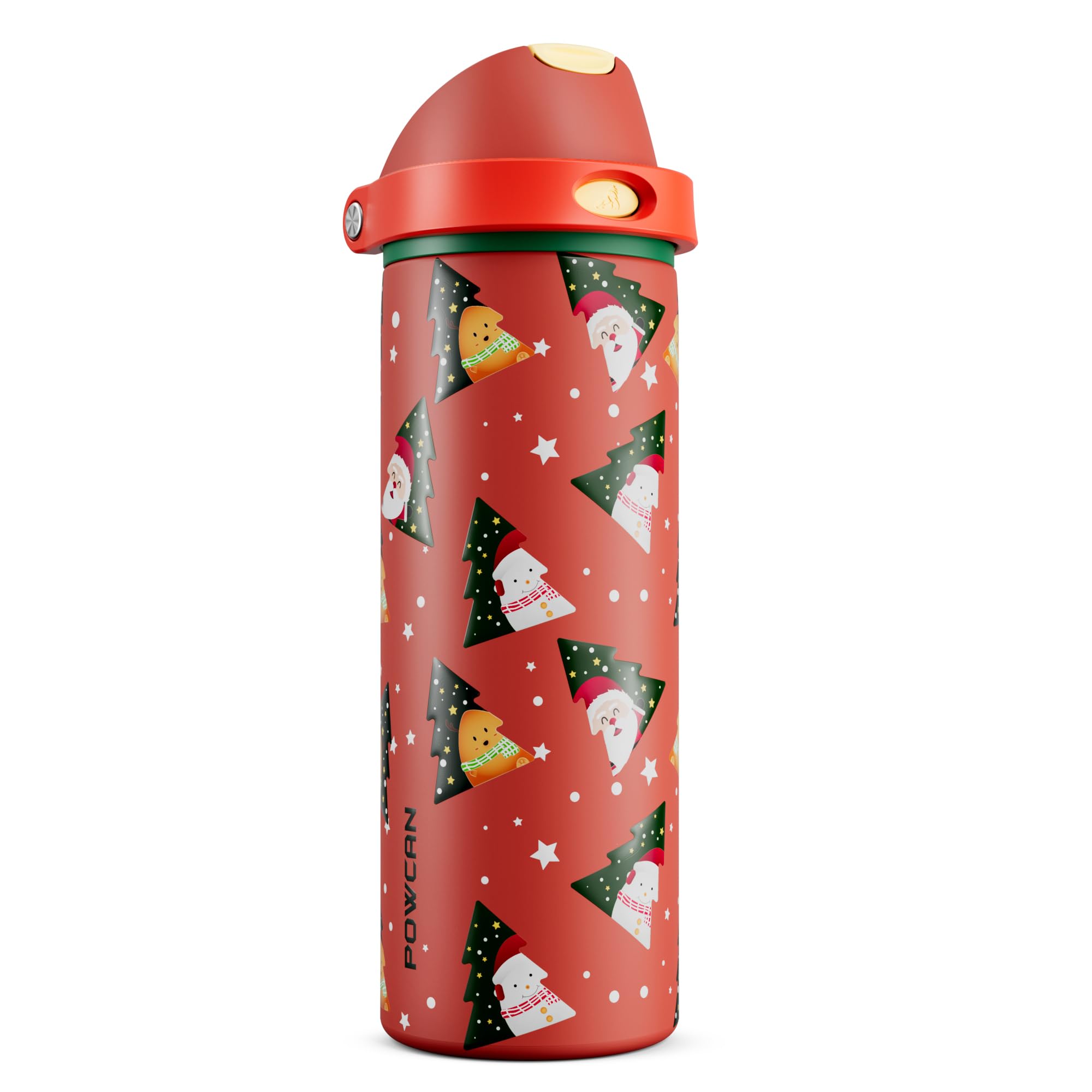 POWCAN 24 oz Christmas Insulated Water Bottle: 2-in-1 Push-Button Spout &amp; Quick-Flip Straw, Leakproof, Car Cupholder Friendly, Stainless Steel Water Bottle for Gift, Sports, Travel (Santa Parade)