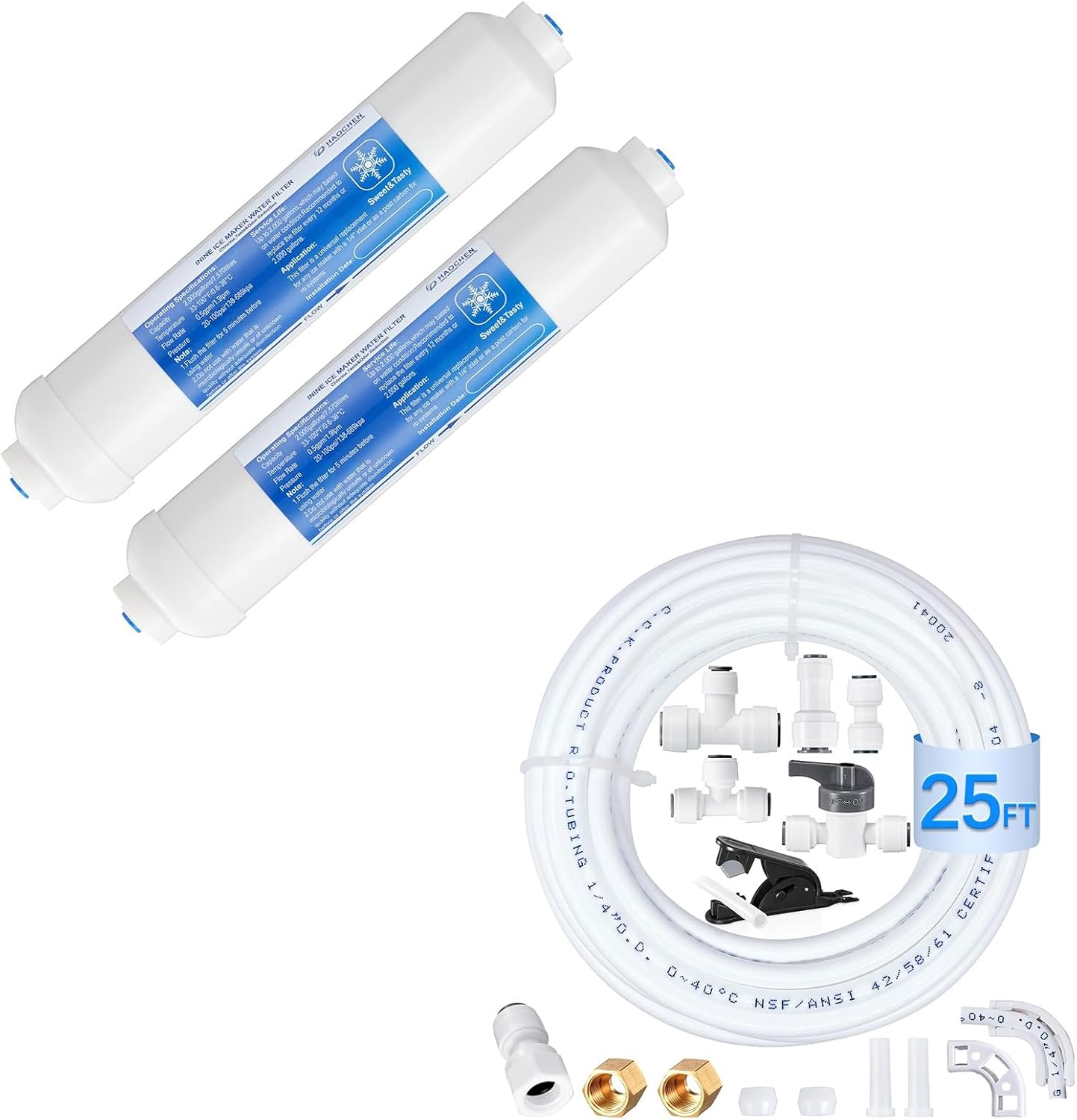 Inline Water Filter（2PCS) for Ice Maker and Refrigerator,1/