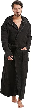 FashGudim Heren badjas met capuchon van pluche met zwarte rand, volledige lengte, pluche lange badjas voor heren, groot en lang, warme fleece badjassen, huisbadjassen, 4XL-5XL Plus Tall FashGudim Heren badjas met capuchon van pluche met zwarte rand, volledige lengte, pluche lange badjas voor heren, groot en lang, warme fleece badjassen, huisbadjassen, 4XL-5XL Plus Tall