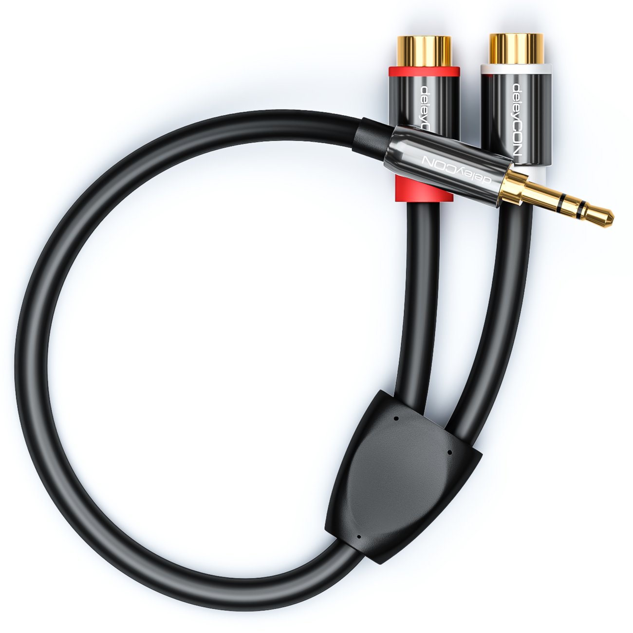 deleyCON Stereo RCA Audio per Adattatore Jack - Connettore Jack 3,5mm a 2x Jack Phono RCA - Nero