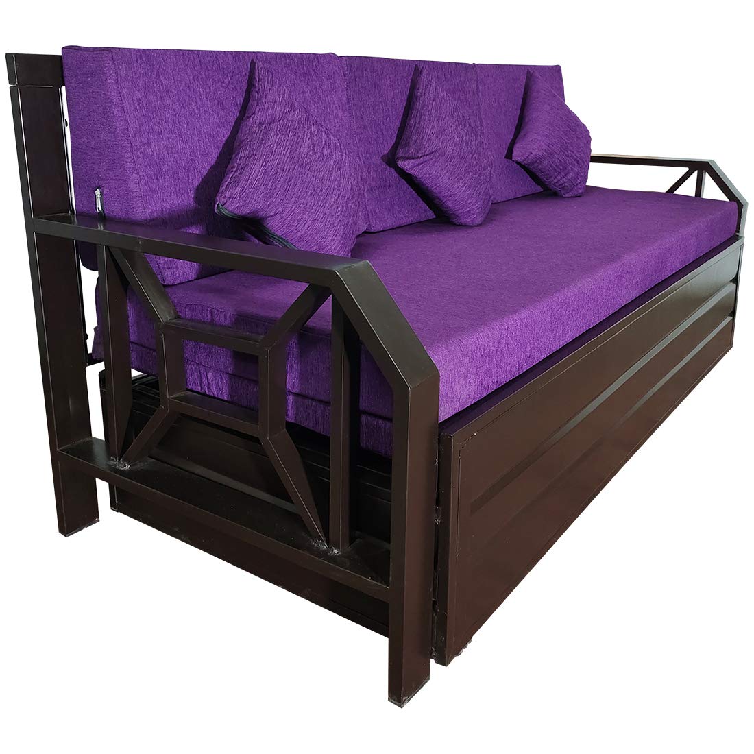 Single Size 6X4 Metal Sofa Cum Bed with Hydraulic Storage – 3 Seater Purple (Matte Finish, Brown) Single Size 6X4 Metal Sofa Cum Bed with Hydraulic Storage – 3 Seater Purple (Matte Finish, Brown)