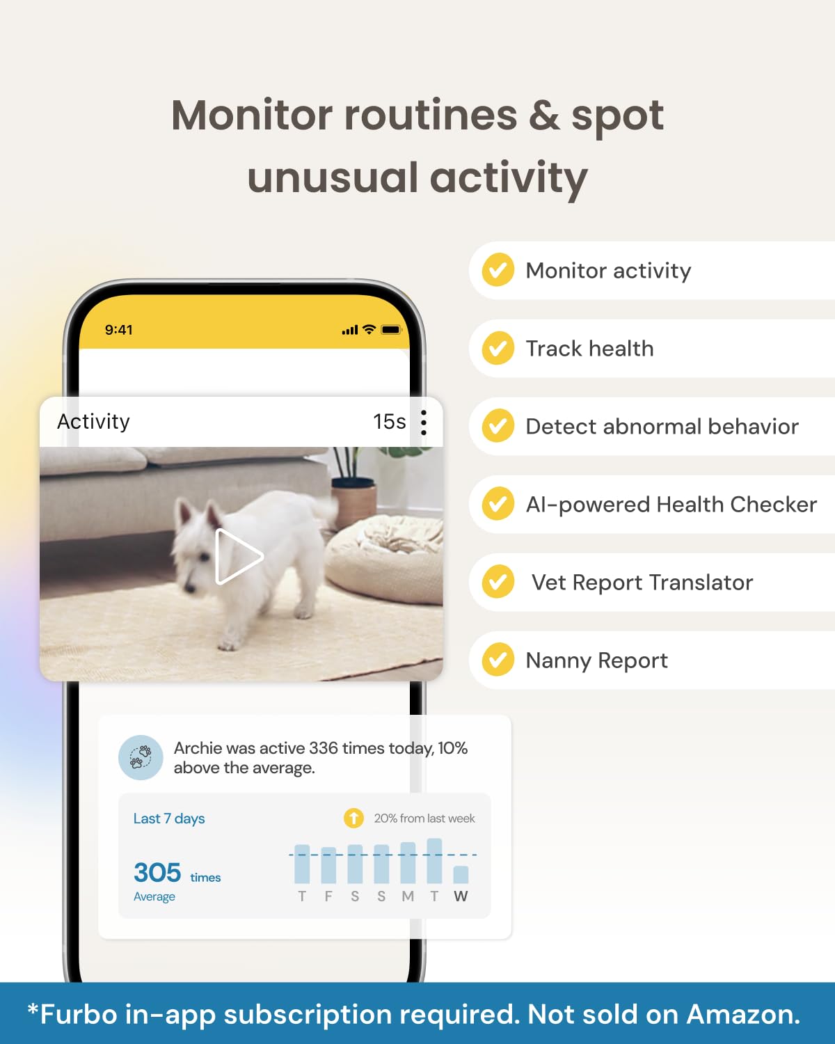 Furbo 360° Hundekamera + Mini [Neues Abonnement bei der Einrichtung erforderlich] 2-Kamera-Bundle Nanny Pro Abonnement: Sicherheits- und Heimsicherheitswarnungen, Haustierkamera mit Lautsprecher
