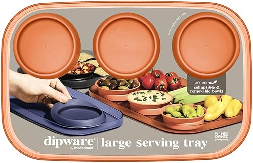 Madesmart dipware - Bandeja de 3 cuencos para aperitivos y aperitivos bandeja reutilizable para aperitivos con 3 cuencos multiusos plegables y